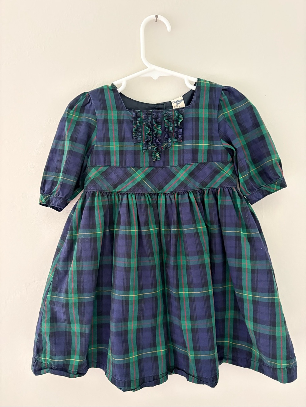 Osh kosh vintage Girls Green and Navy Plaid Holiday Dress
